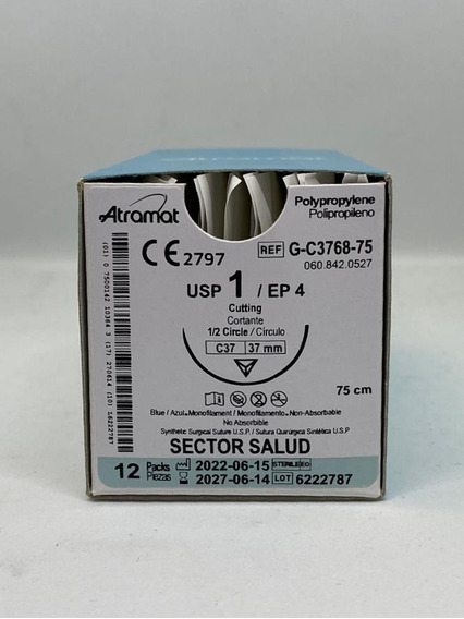 SUTURA QUIRURGICA USP1 37MM 75CM POLIPROPILENO REF G-C3768-75 ATRAMAT